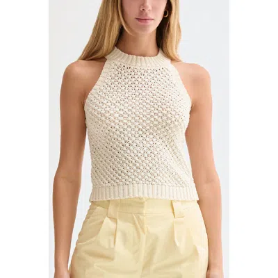 Crescent Basket Weave Halter Knit Top In Neutral