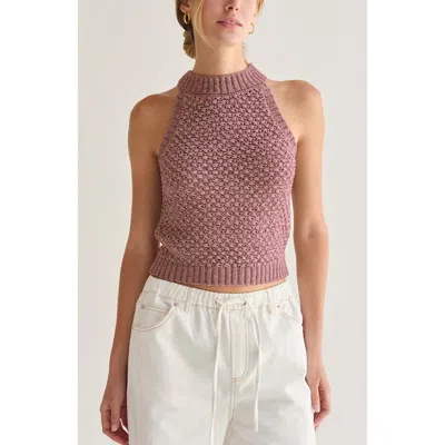 Crescent Basket Weave Halter Knit Top In Purple
