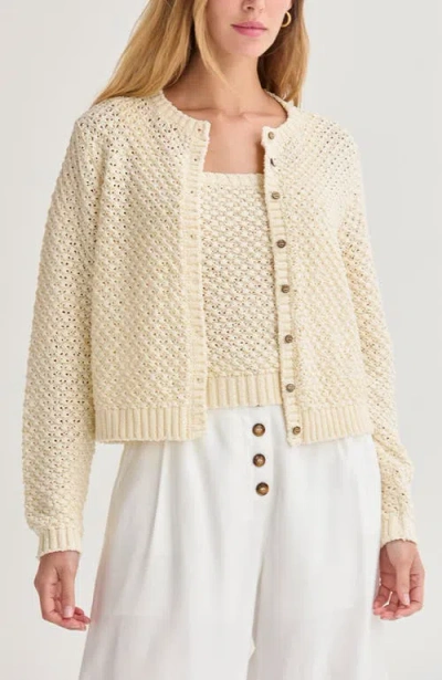 Crescent Basket Weave Knit Cardigan Tank Two Piece  Set In Neutral