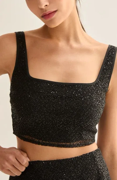 Crescent Beaded Crop Top In Black