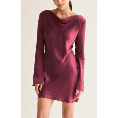 Crescent Bell Sleeves Cupro Mini Dress In Burgundy