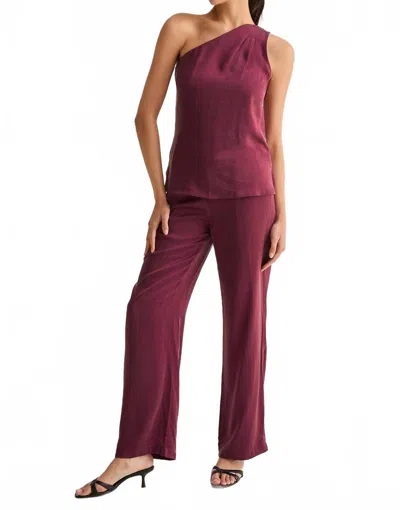 Crescent Bethany Trouser And One Shoulder Set In Merlot In Burgundy