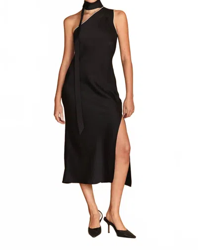 Crescent Bonnie One Shoulder Scarf Dress In Black