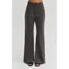 Crescent Brushed Ruched Button Up Top In Charcoal