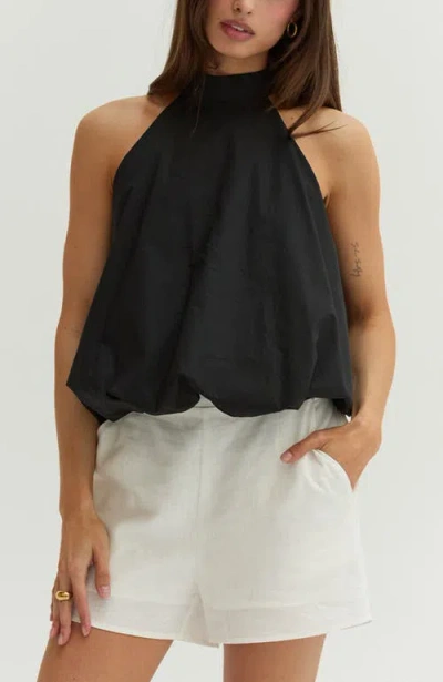 Crescent Bubble Hem Poplin Halter Top In Black
