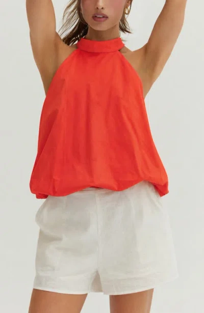 Crescent Bubble Hem Poplin Halter Top In Burnt Orange