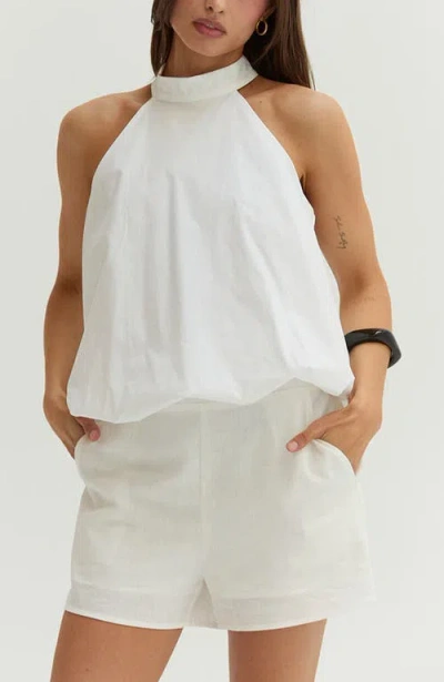 Crescent Bubble Hem Poplin Halter Top In White