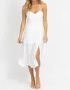 CRESCENT BUSTIER HALTER LINEN MIDI DRESS IN IVORY