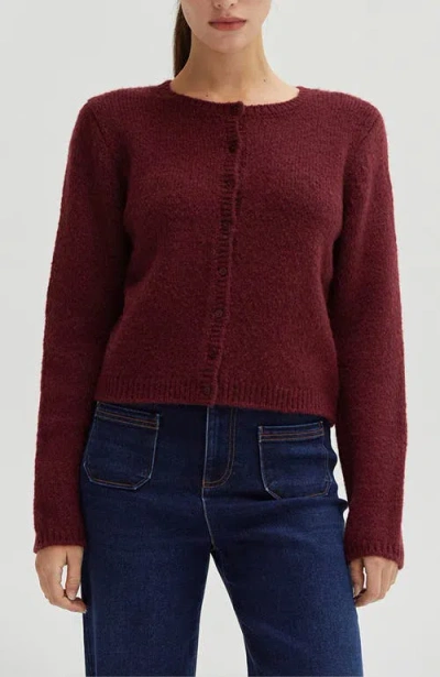 Crescent Button Down Cardigan In Cabernet