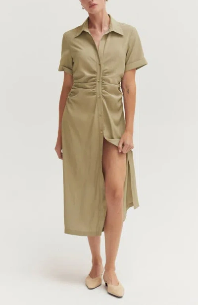 Crescent Button Up Shirt Dress In Brown