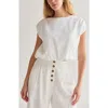 Crescent Cap Sleeve Bubble Hem Top In White