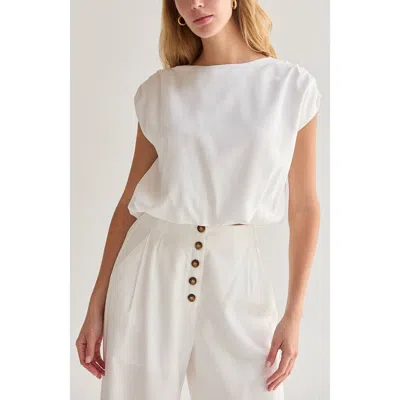 Crescent Cap Sleeve Bubble Hem Top In White