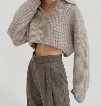 Crescent Carter Waffle Polo Sweater In Heather Grey