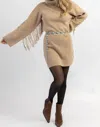 CRESCENT CHARLEY FRINGED SWEATER DRESS IN TAN
