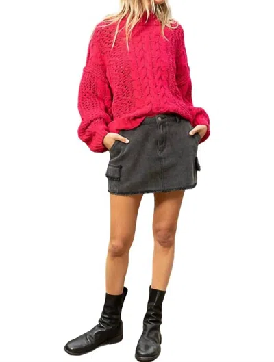 Crescent Chelsey Mock Neck Chenille Sweater In Magenta In Pink