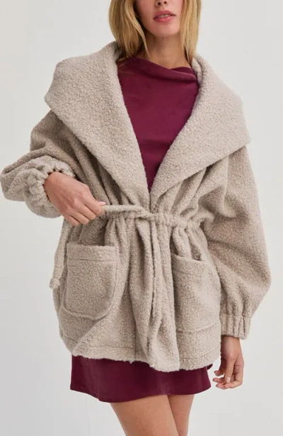 Crescent Cinched Waist Hooded Boucle Jacket In Brown