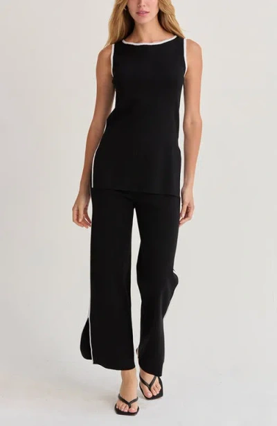 Crescent Contrast Pop Sweater Knit Two Piece Set In Black