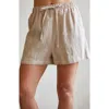 Crescent Contrast Stitch Linen Shorts In White