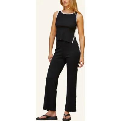 Crescent Contrast Trim Sweater Knit Two Piece Set In Black/white