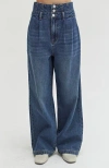 Crescent Corset Detailed Denim Pants In Denim Blue