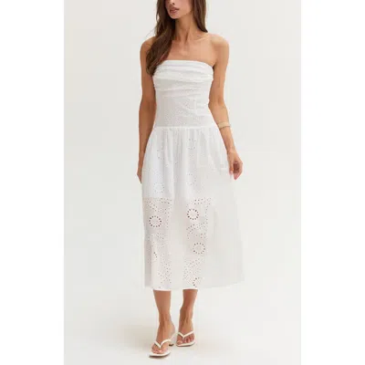 Crescent Cotton Eyelet Tube Midi Dress In Multi