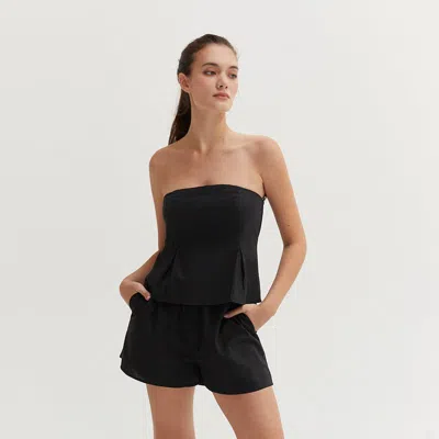 Crescent Courtney Linen Tube Top In Black
