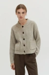 Crescent Crewneck Sweater Cardigan In Taupe