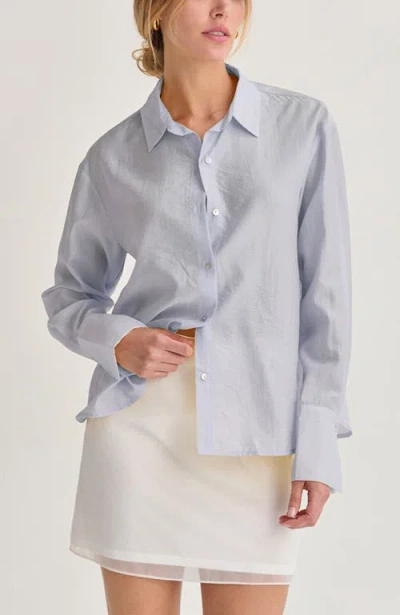 Crescent Crinkled Tencel Button Up Shirt In Blue