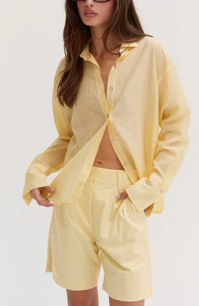 Crescent Crinkled Tencel Button Up Shirt In Yellow