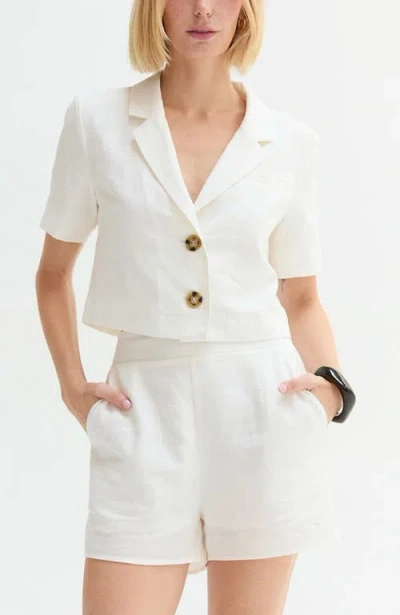 Crescent Cropped Linen Blend Blazer In Animal Print