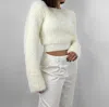 CRESCENT CROPPED WIDE SLEEVE FUZZY SWEATER IN CREAM