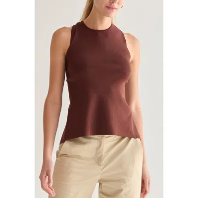 Crescent Cross Back Cut Out Knit Top In Brown