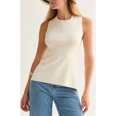 Crescent Cross Back Cut Out Knit Top In White