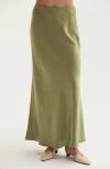 Crescent Crushed Satin Maxi Skirt In Animal Print