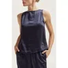 Crescent Crushed Satin Tank Top In Black