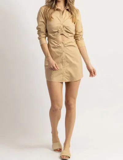 Crescent Danni Cutout Poplin Shirt Dress In Taupe In Beige