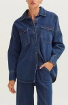 Crescent Denim Button Up Shirt In Animal Print