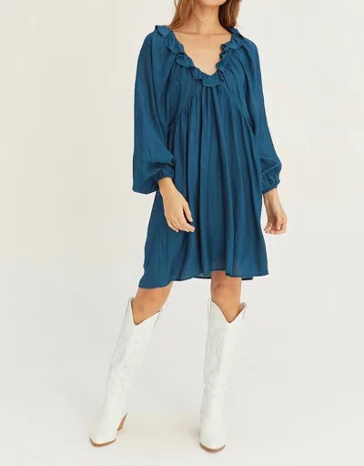 Crescent Dolman Sleeve Mini Dress In Blue