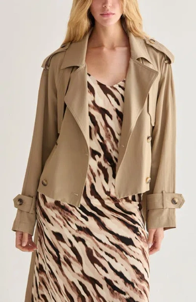 Crescent Double Breasted Crop Trench Coat In Brown