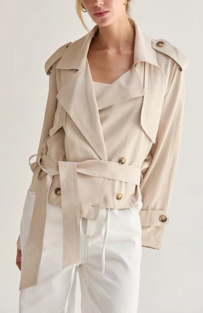 Crescent Double Breasted Crop Trench Coat In Neutral