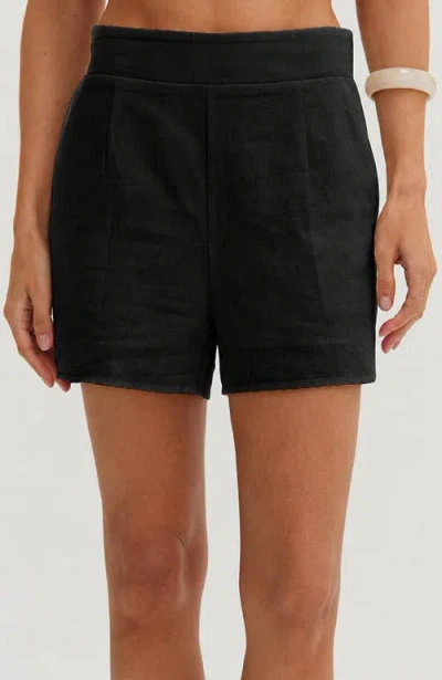 Crescent Easy Wear Linen Blend Shorts In Black