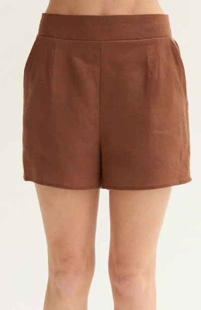 Crescent Easy Wear Linen Blend Shorts In Brown