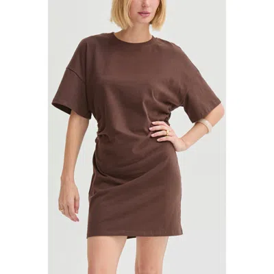 Crescent Elbow Sleeve Ruched T-shirt Mini Dress In Brown