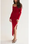 Crescent Ember Off Shoulder Sweater Dress In Ruby In Red