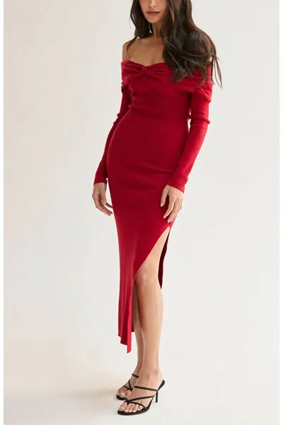 Crescent Ember Off Shoulder Sweater Dress In Ruby In Red