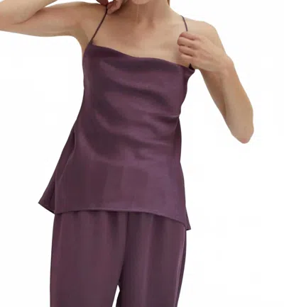 Crescent Emberly Cowl Neck Satin Top In Fig In Purple
