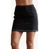 Crescent Embroidered Contrast Stitch Linen Mini Skirt