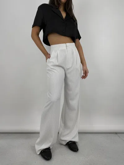 Crescent Essential Pinstripe Wide Leg Trousers In Ivory In White