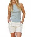 Crescent Estefania Lace Up Linen Knit Tank In Coastal Blue In Blue