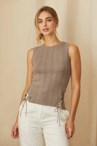 Crescent Estefania Linen Cotton Multi-ribbed Knit Tank Top In Taupe In Neutral